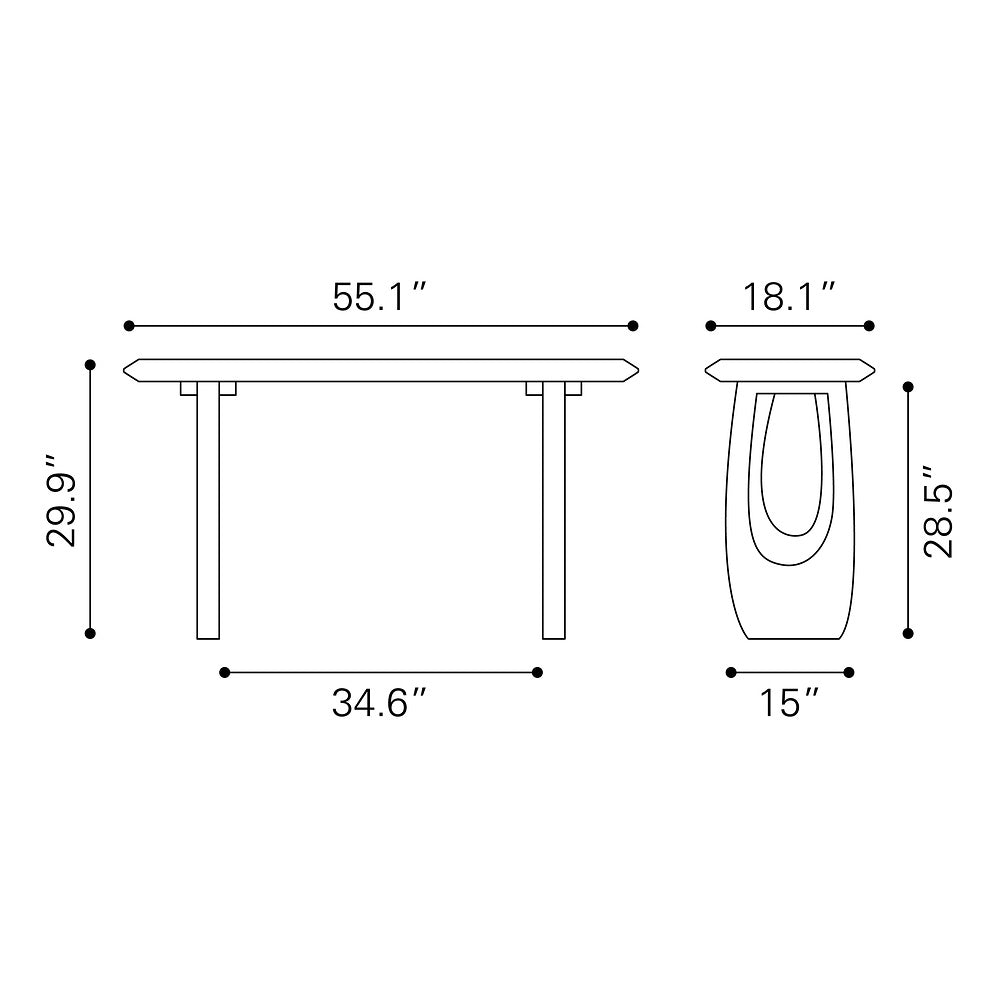 Mesa Consola para Coworking - ZUO ARASAN - Negro - Cubierta de Madera de Acacia Pintada y Estructura de Madera de Acacia