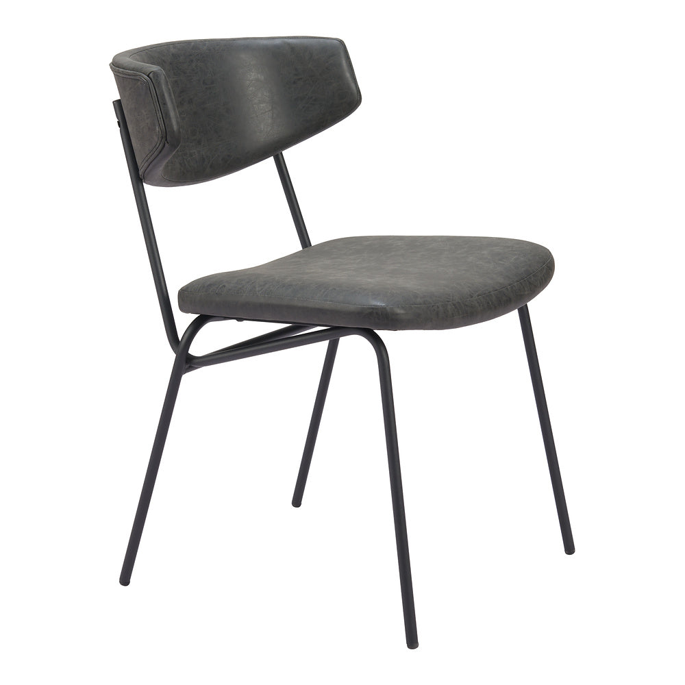 Silla Comercial para Food Court - ZUO CHARON - Varios Colores - Asiento y Respaldo Tapizados en Piel Sintética - Negro Vintage