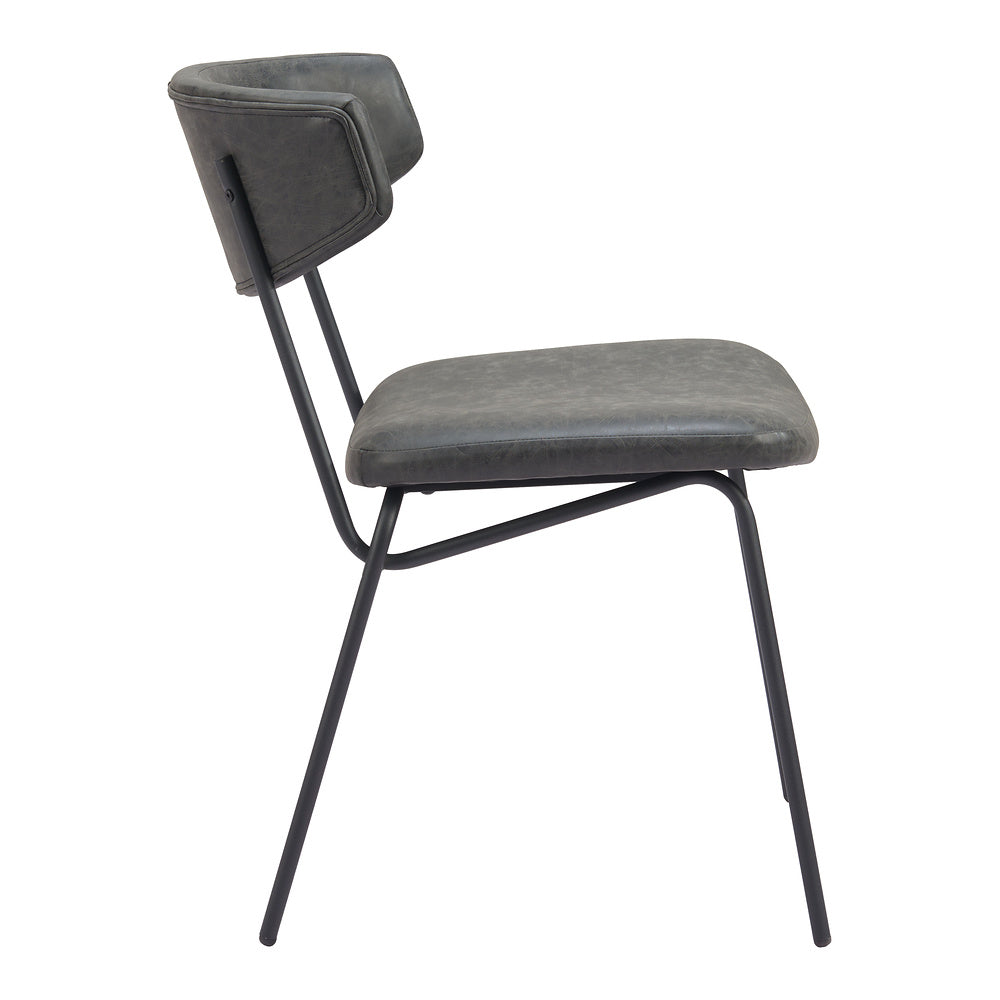 Silla Comercial para Food Court - ZUO CHARON - Varios Colores - Asiento y Respaldo Tapizados en Piel Sintética - Negro Vintage