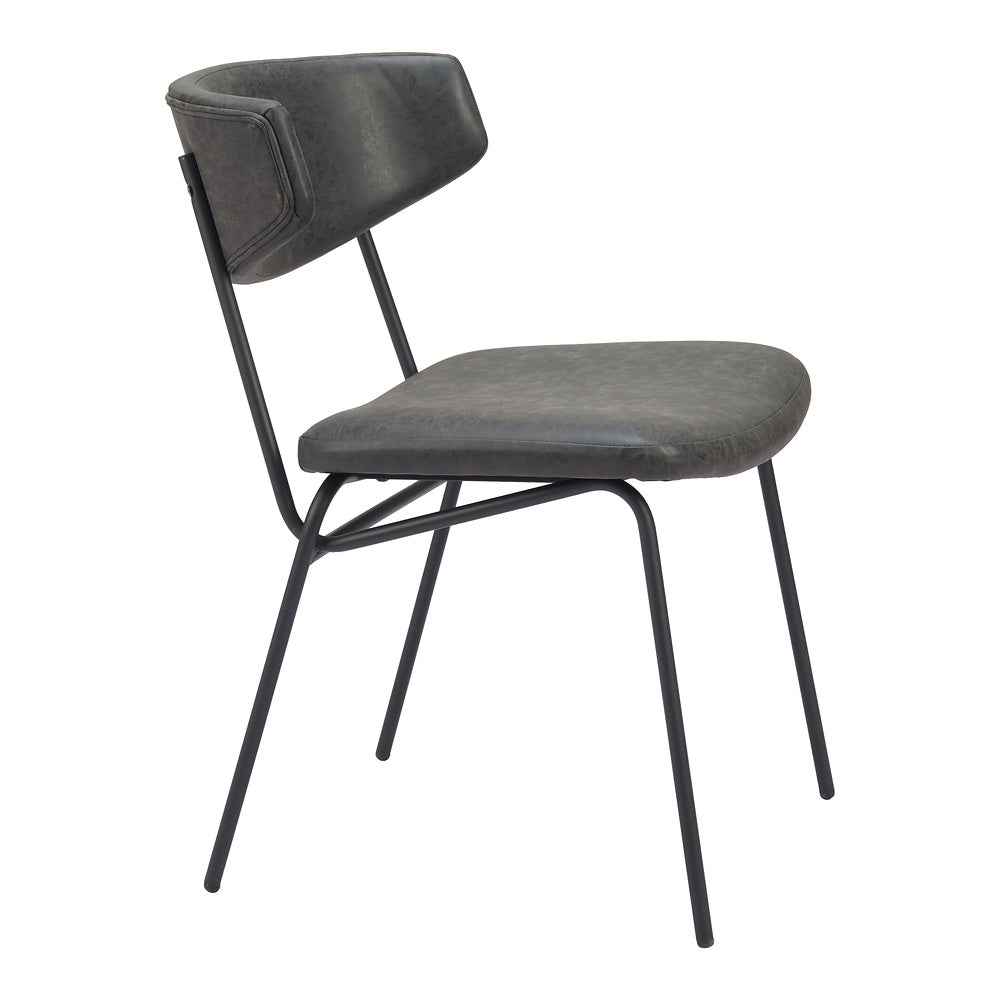 Silla Comercial para Food Court - ZUO CHARON - Varios Colores - Asiento y Respaldo Tapizados en Piel Sintética - Negro Vintage