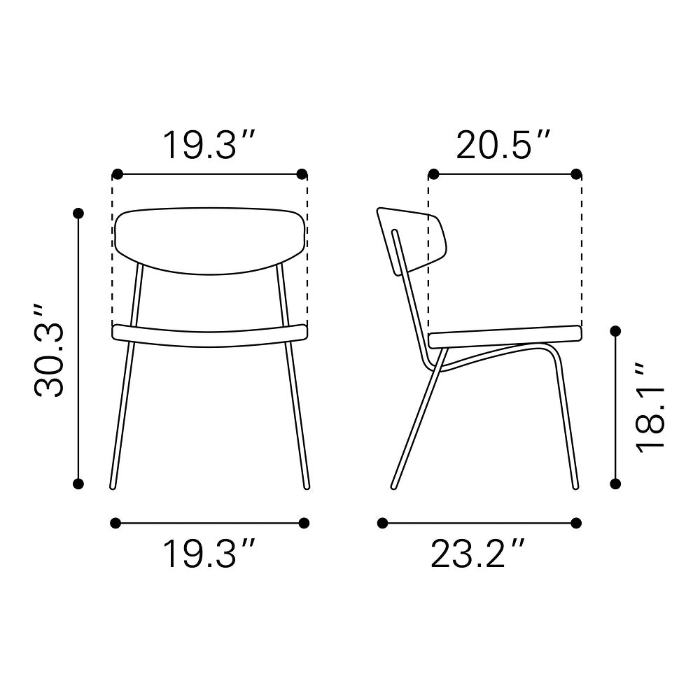 Silla Comercial para Food Court - ZUO CHARON - Varios Colores - Asiento y Respaldo Tapizados en Piel Sintética - Negro Vintage