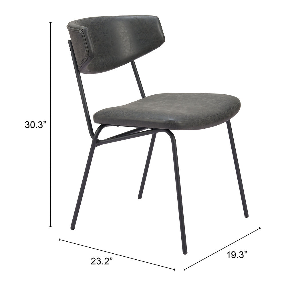 Silla Comercial para Food Court - ZUO CHARON - Varios Colores - Asiento y Respaldo Tapizados en Piel Sintética - Negro Vintage