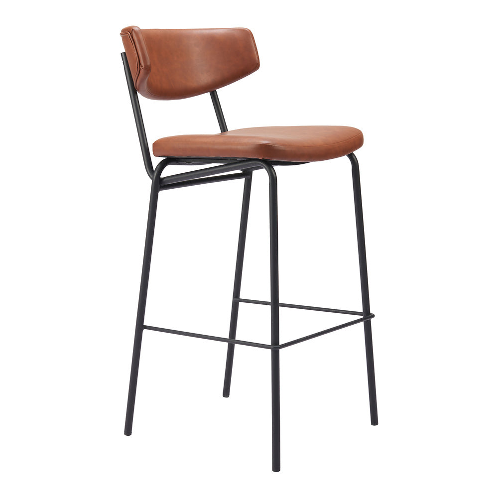 Banco Alto para Cantina - ZUO CHARON - Varios Colores - Asiento y Respaldo Tapizados en Piel Sintética - Vintage Café