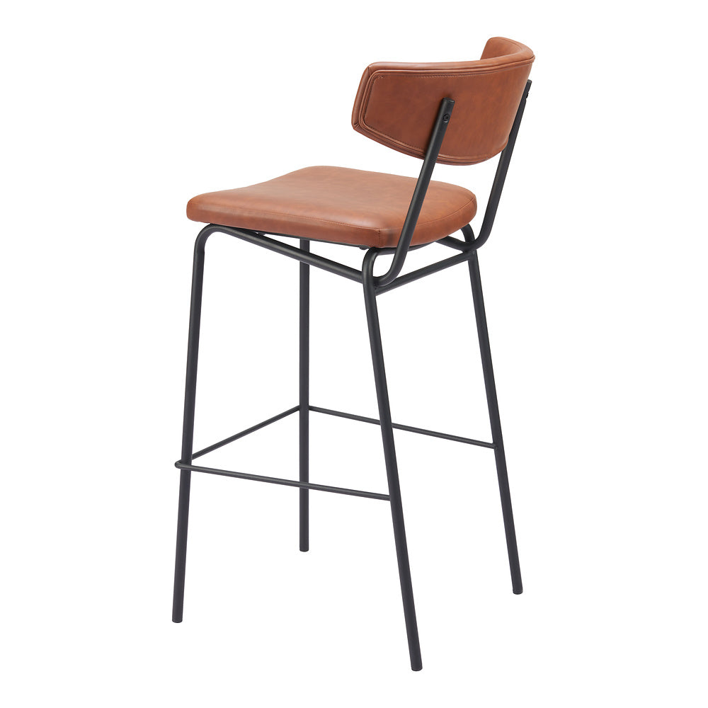 Banco Alto para Cantina - ZUO CHARON - Varios Colores - Asiento y Respaldo Tapizados en Piel Sintética - Vintage Café