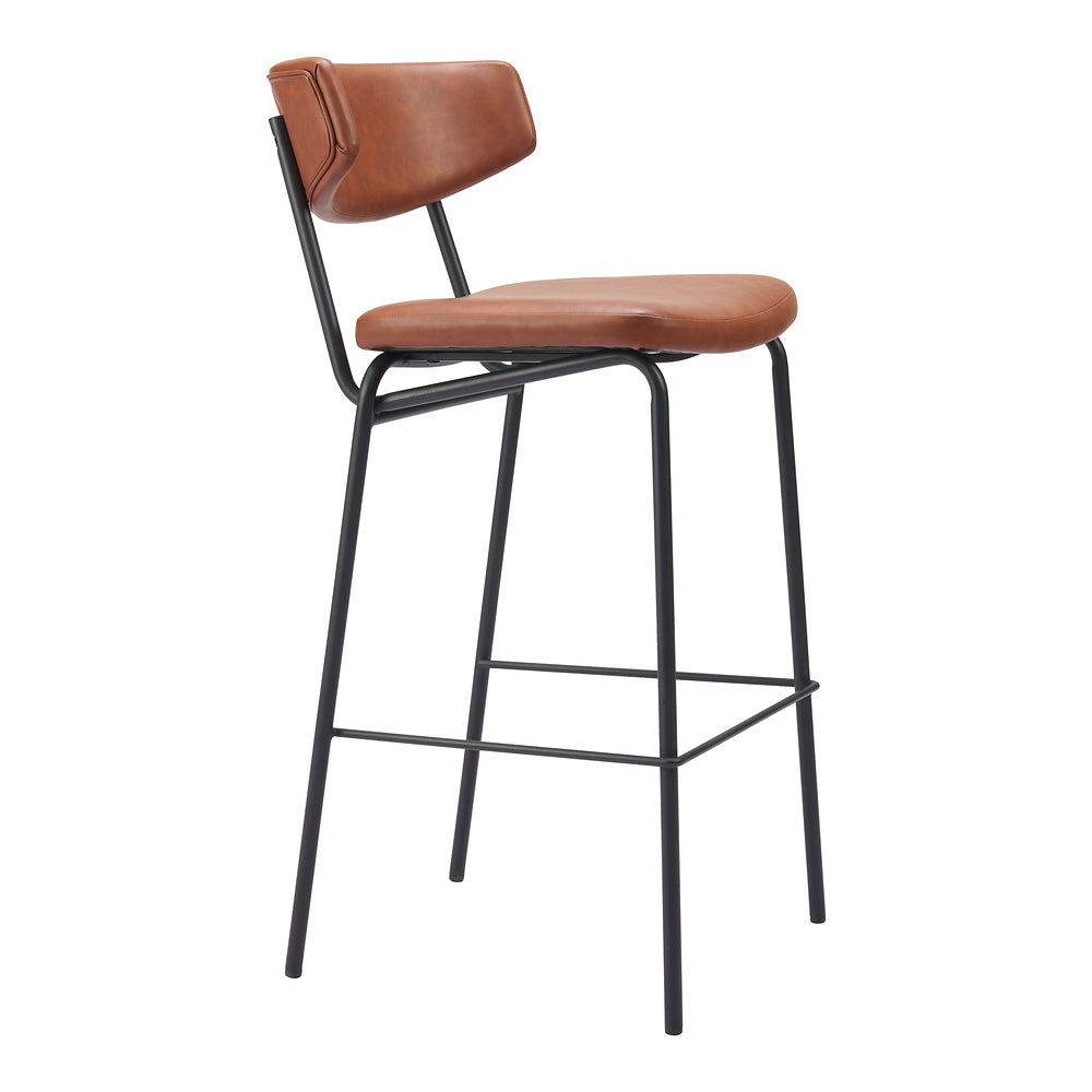 Banco Alto para Cantina - ZUO CHARON - Varios Colores - Asiento y Respaldo Tapizados en Piel Sintética - Vintage Café