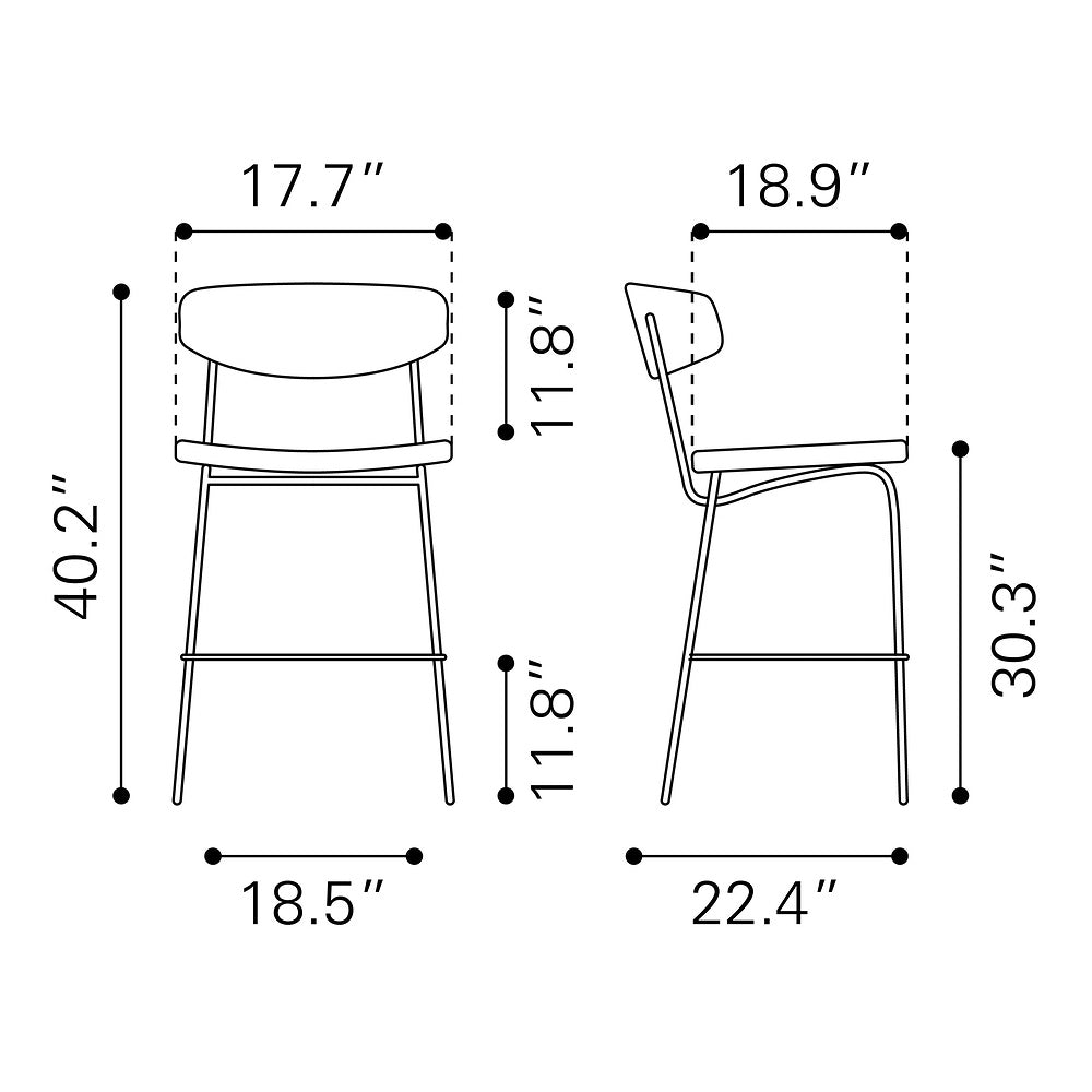 Banco Alto para Cantina - ZUO CHARON - Varios Colores - Asiento y Respaldo Tapizados en Piel Sintética - Vintage Café