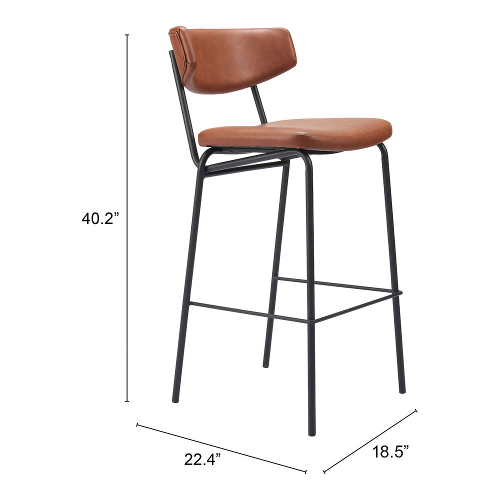 Banco Alto para Cantina - ZUO CHARON - Varios Colores - Asiento y Respaldo Tapizados en Piel Sintética - Vintage Café