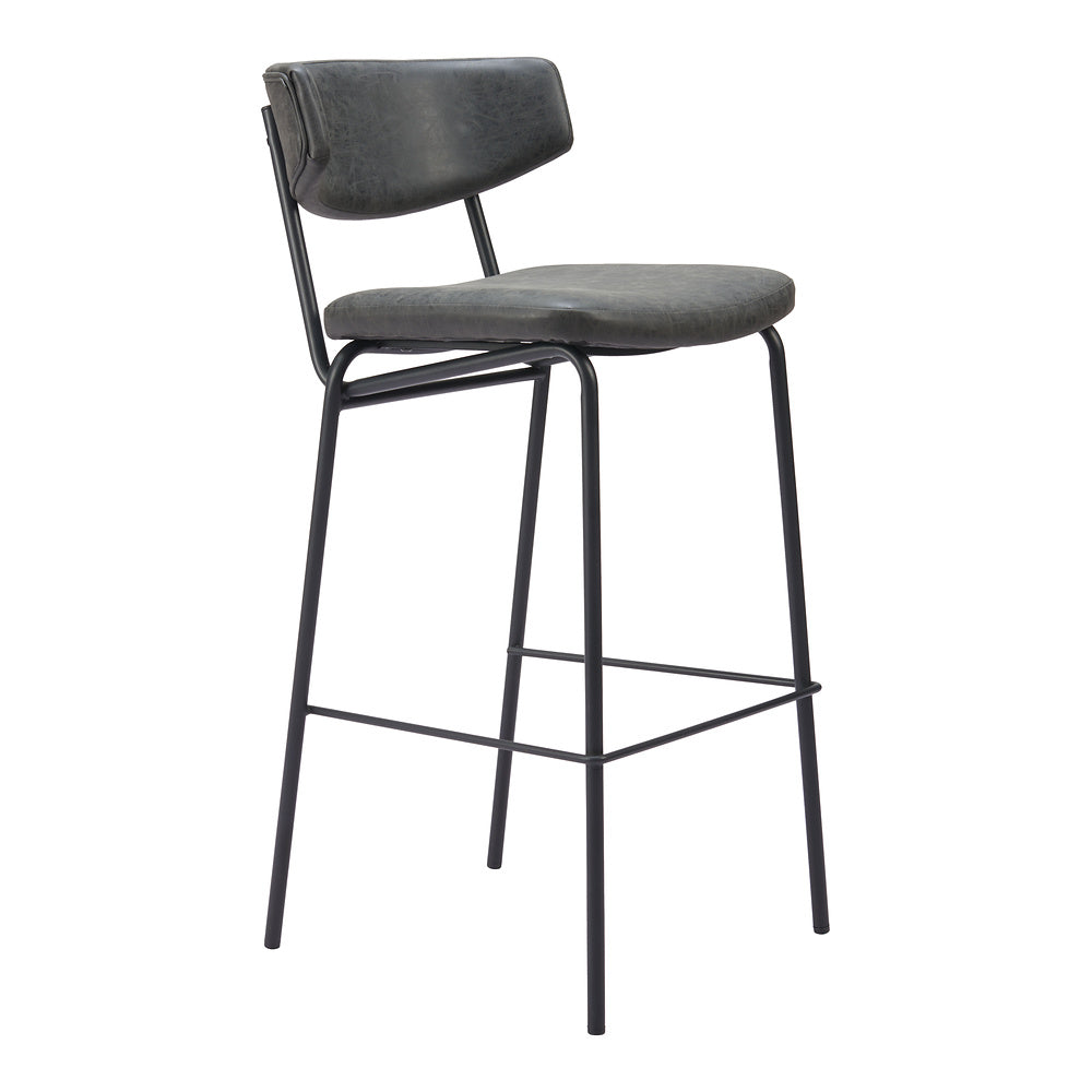 Banco Alto para Cantina - ZUO CHARON - Varios Colores - Asiento y Respaldo Tapizados en Piel Sintética - Negro Vintage