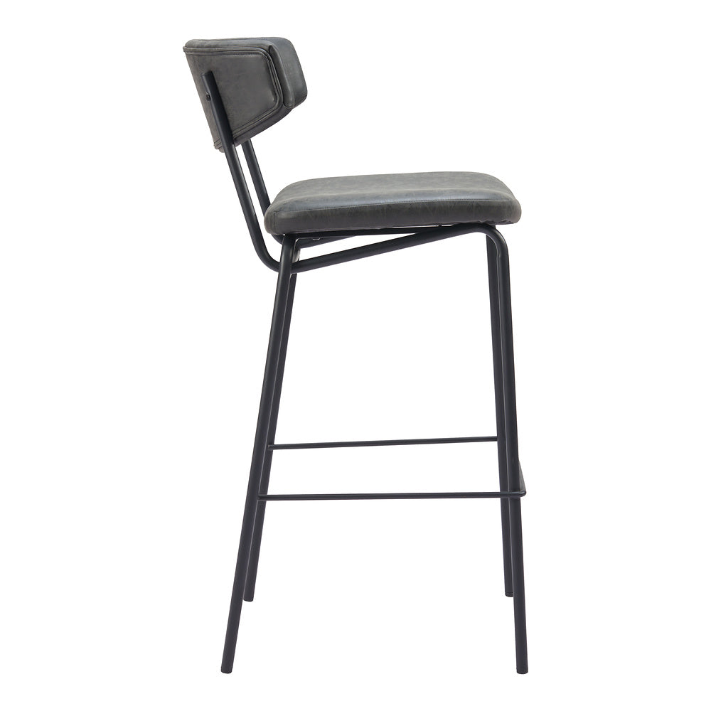 Banco Alto para Cantina - ZUO CHARON - Varios Colores - Asiento y Respaldo Tapizados en Piel Sintética - Negro Vintage