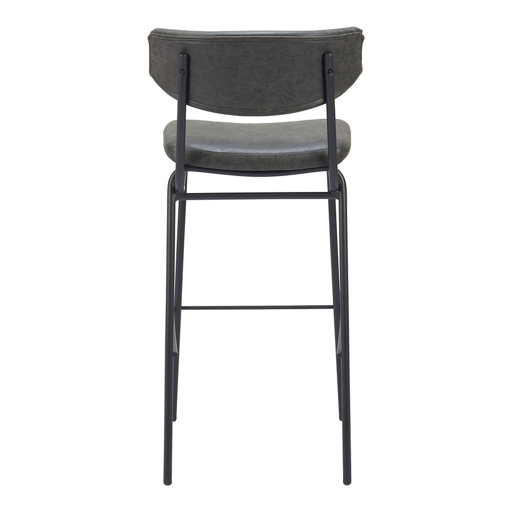 Banco Alto para Cantina - ZUO CHARON - Varios Colores - Asiento y Respaldo Tapizados en Piel Sintética - Negro Vintage