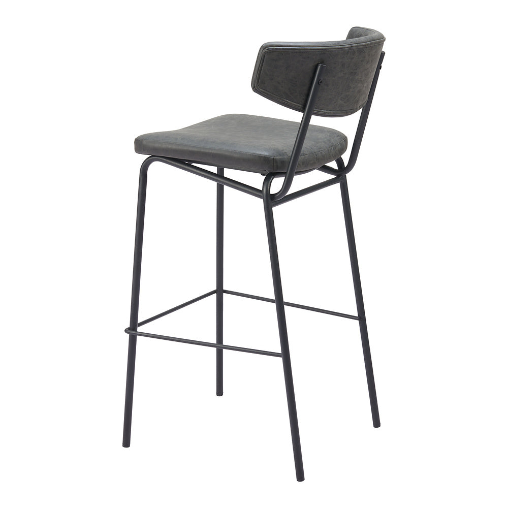 Banco Alto para Cantina - ZUO CHARON - Varios Colores - Asiento y Respaldo Tapizados en Piel Sintética - Negro Vintage