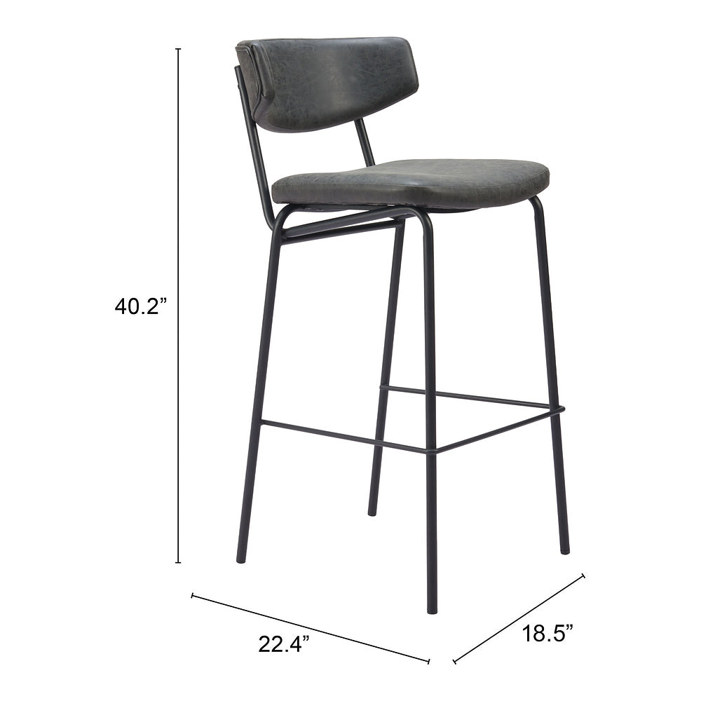 Banco Alto para Cantina - ZUO CHARON - Varios Colores - Asiento y Respaldo Tapizados en Piel Sintética - Negro Vintage