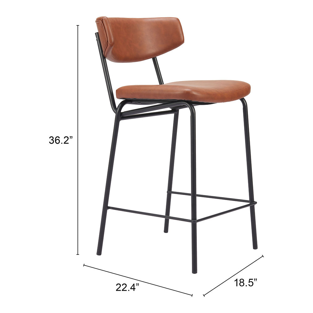 Banco Mostrador para Pub - ZUO CHARON - Varios Colores - Asiento y Respaldo Tapizados en Piel Sintética - Vintage Café
