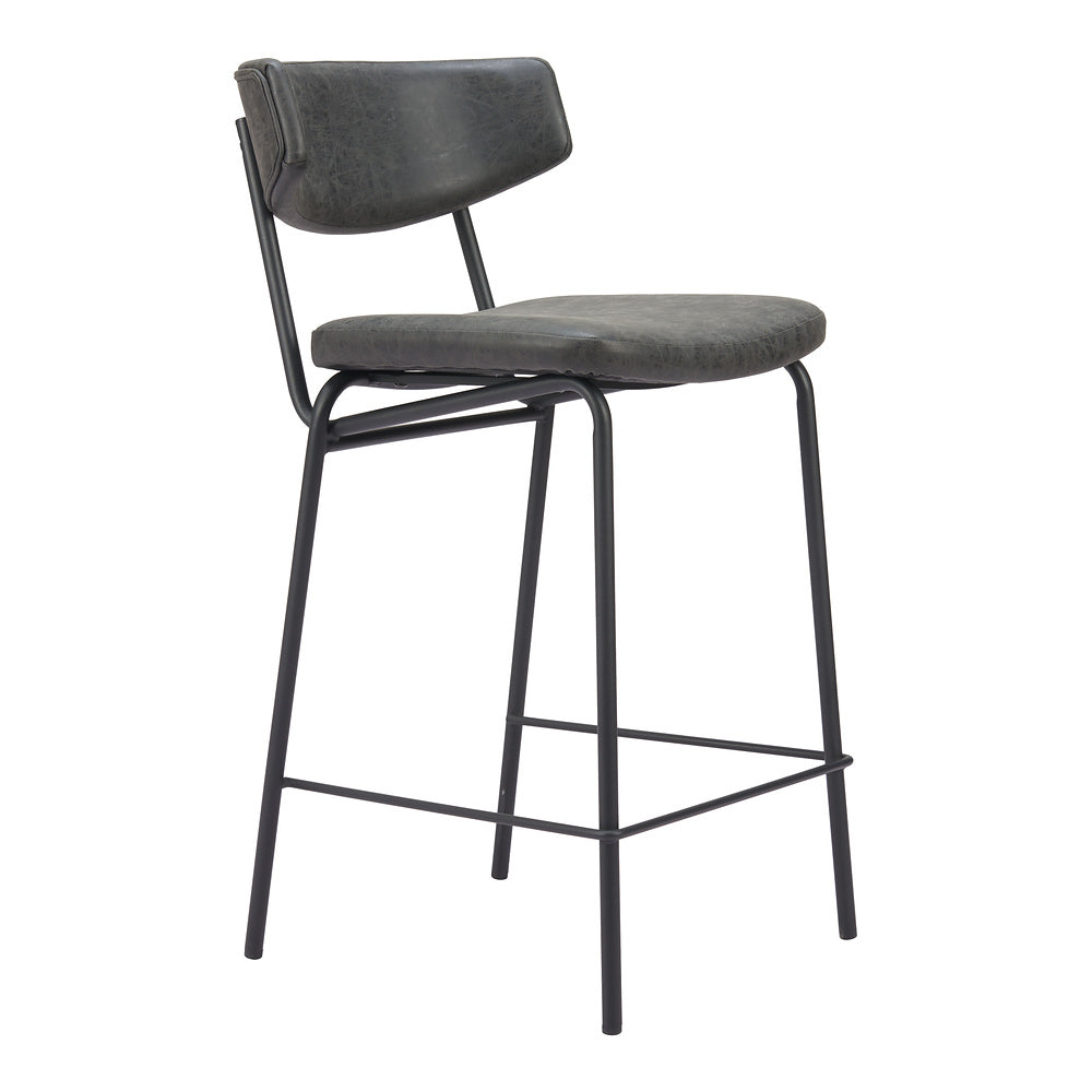 Banco Mostrador para Pub - ZUO CHARON - Varios Colores - Asiento y Respaldo Tapizados en Piel Sintética - Negro Vintage