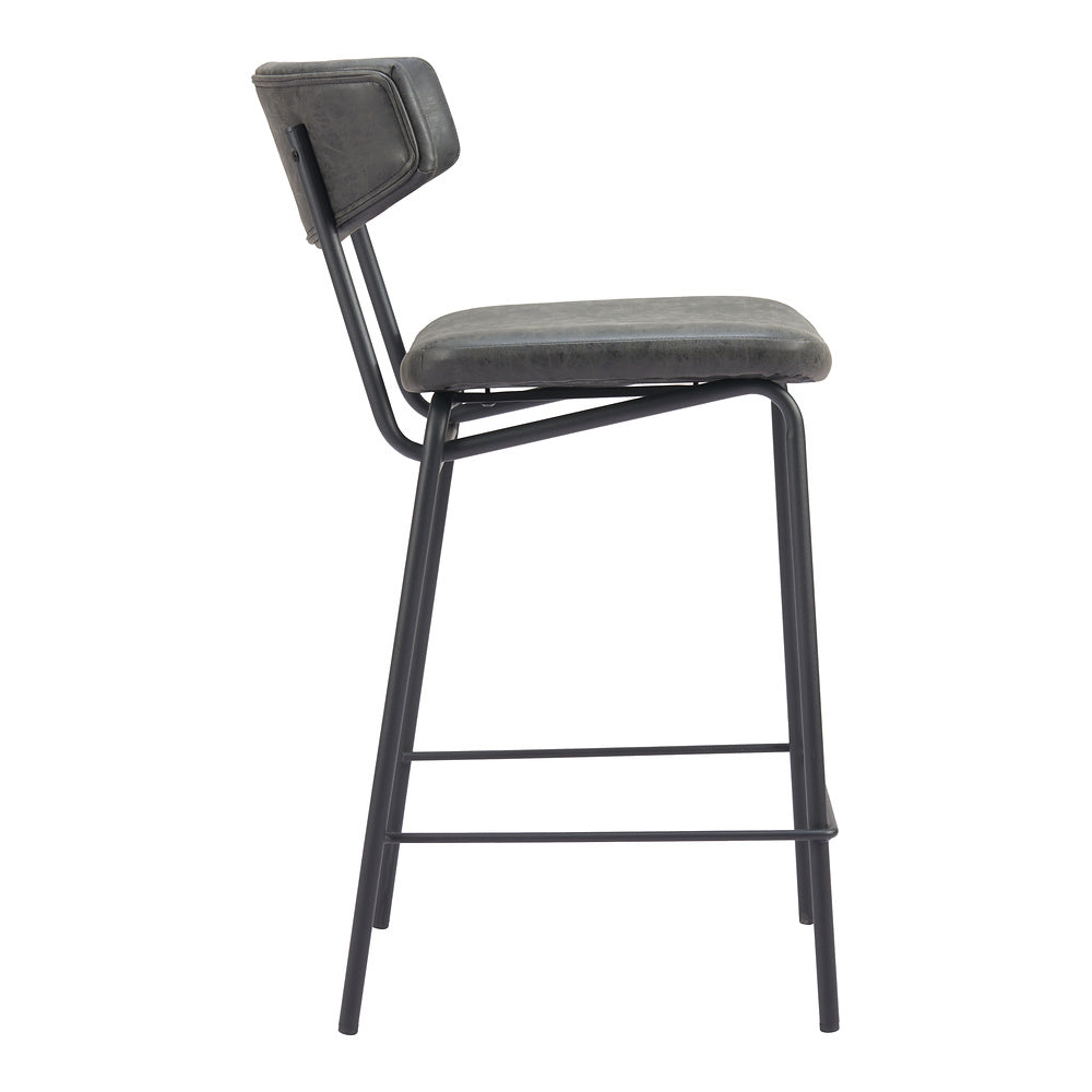 Banco Mostrador para Pub - ZUO CHARON - Varios Colores - Asiento y Respaldo Tapizados en Piel Sintética - Negro Vintage
