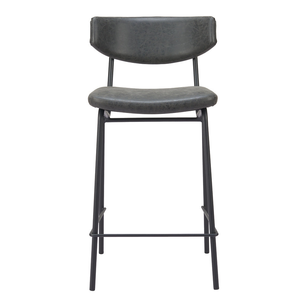Banco Mostrador para Pub - ZUO CHARON - Varios Colores - Asiento y Respaldo Tapizados en Piel Sintética - Negro Vintage
