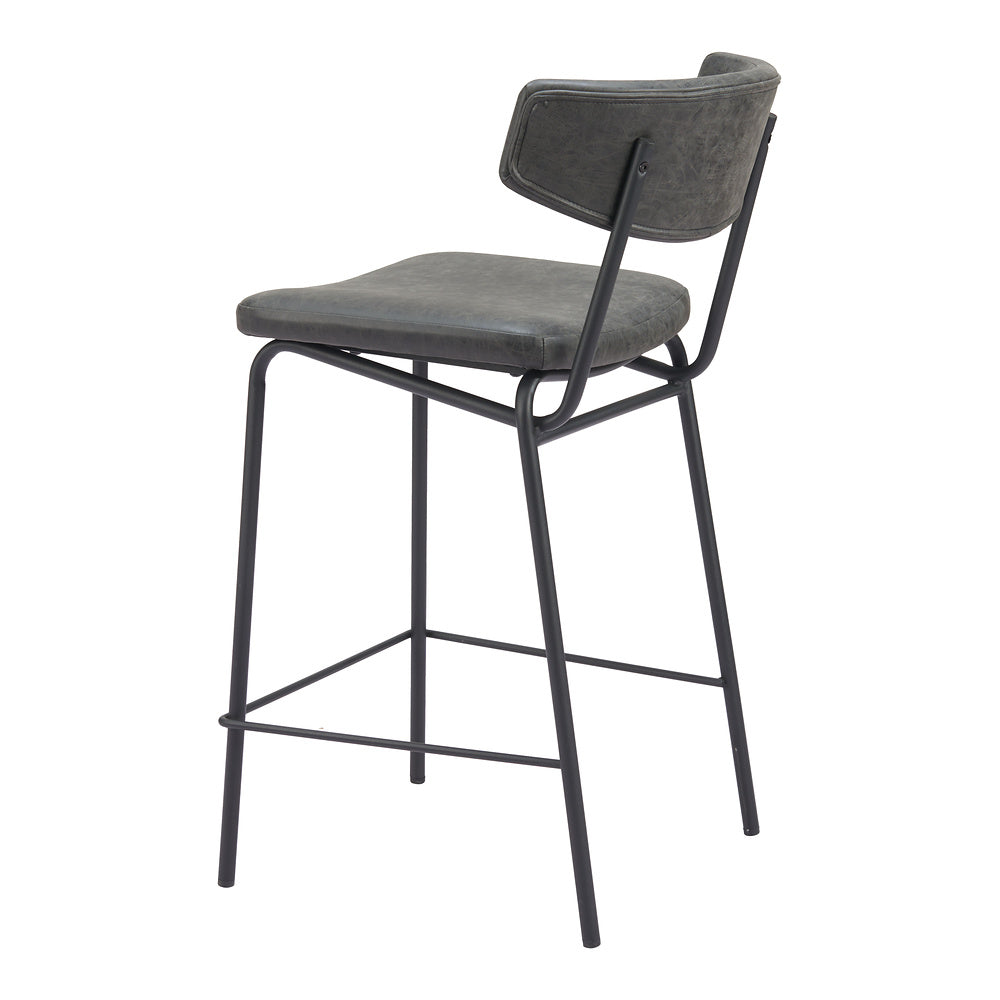 Banco Mostrador para Pub - ZUO CHARON - Varios Colores - Asiento y Respaldo Tapizados en Piel Sintética - Negro Vintage