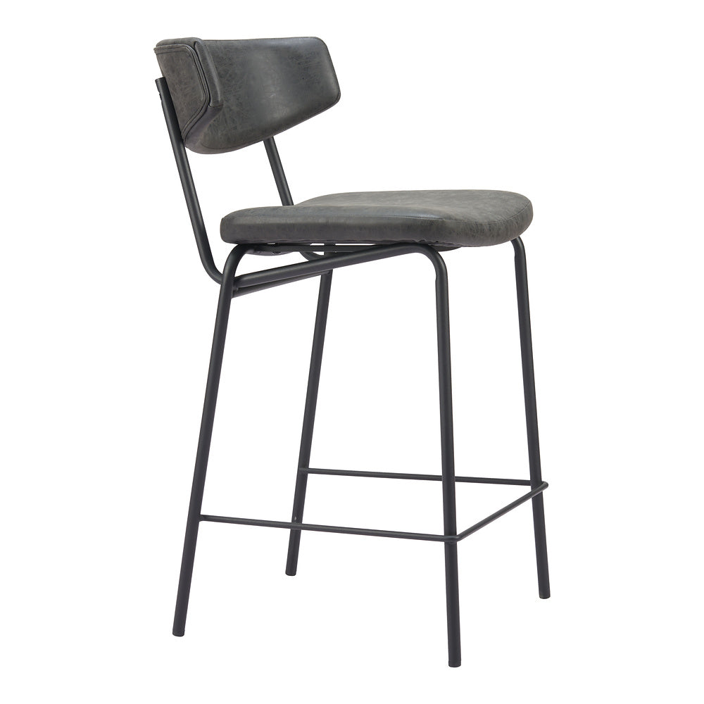 Banco Mostrador para Pub - ZUO CHARON - Varios Colores - Asiento y Respaldo Tapizados en Piel Sintética - Negro Vintage