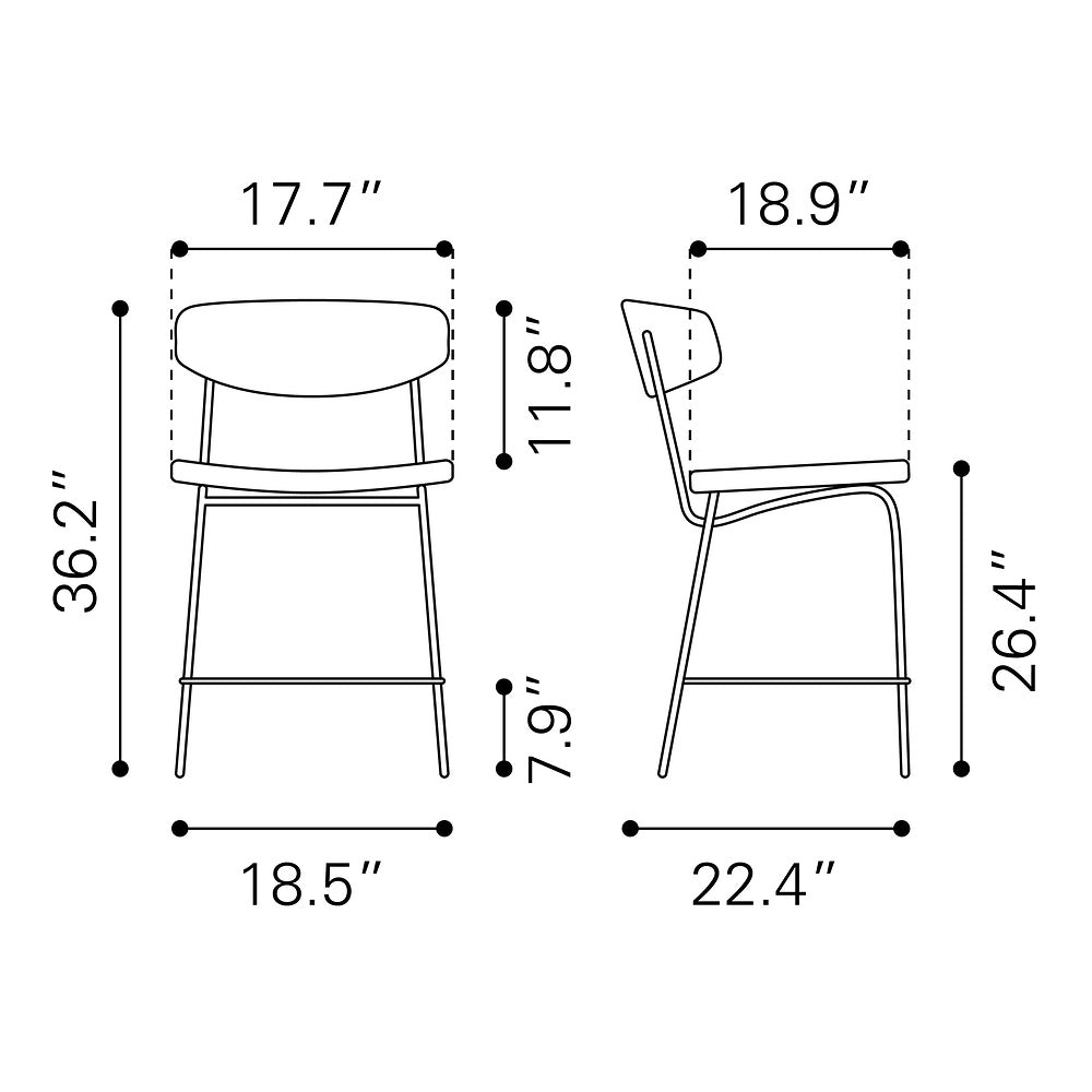 Banco Mostrador para Pub - ZUO CHARON - Varios Colores - Asiento y Respaldo Tapizados en Piel Sintética - Negro Vintage
