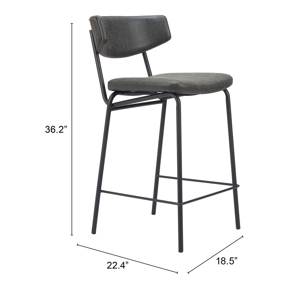 Banco Mostrador para Pub - ZUO CHARON - Varios Colores - Asiento y Respaldo Tapizados en Piel Sintética - Negro Vintage