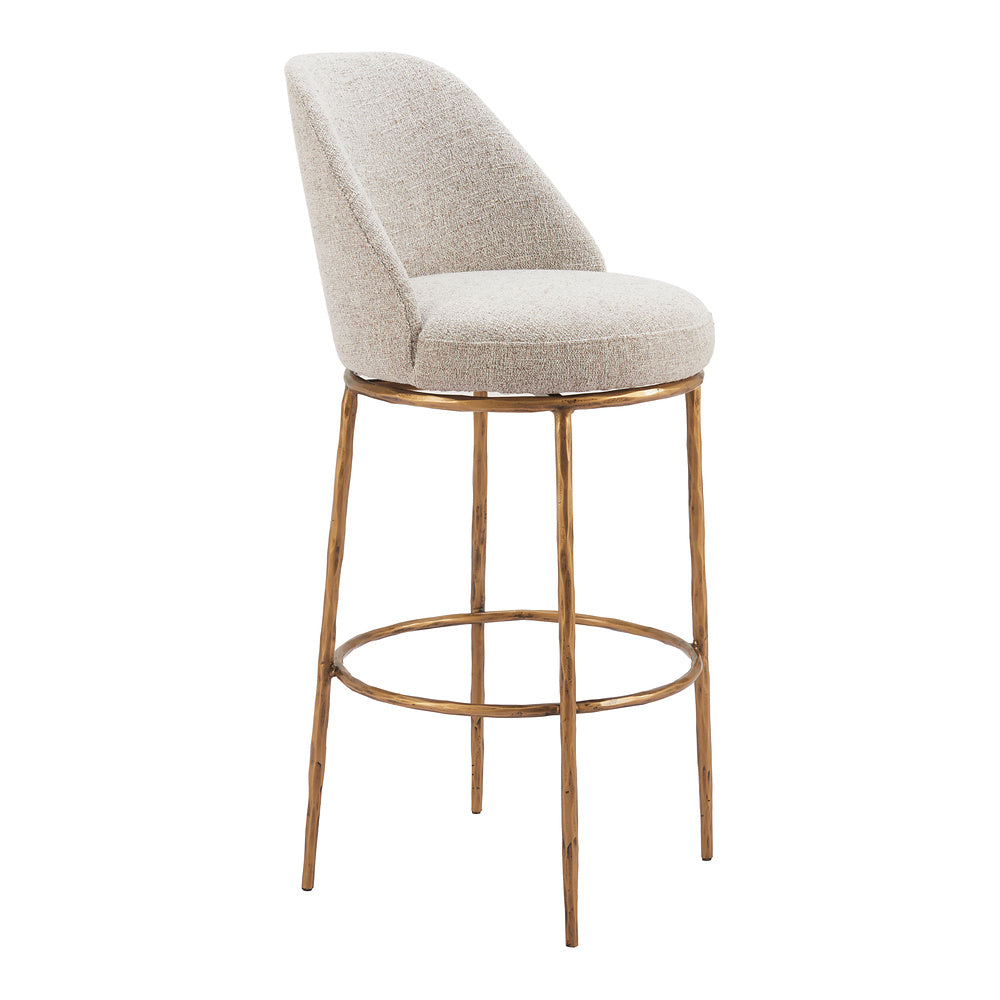 Banco Alto para Pub - ZUO NORDHAVN - Varios Colores - Asiento y Respaldo Tapizados en Tejido Texturizado - Beige y Dorado