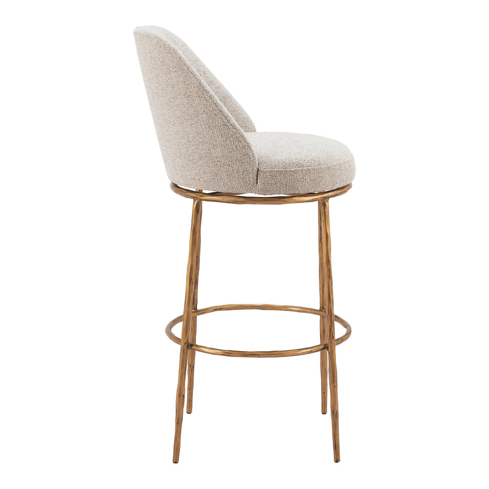 Banco Alto para Pub - ZUO NORDHAVN - Varios Colores - Asiento y Respaldo Tapizados en Tejido Texturizado - Beige y Dorado