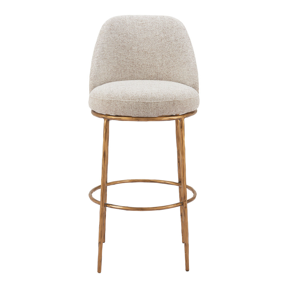Banco Alto para Pub - ZUO NORDHAVN - Varios Colores - Asiento y Respaldo Tapizados en Tejido Texturizado - Beige y Dorado