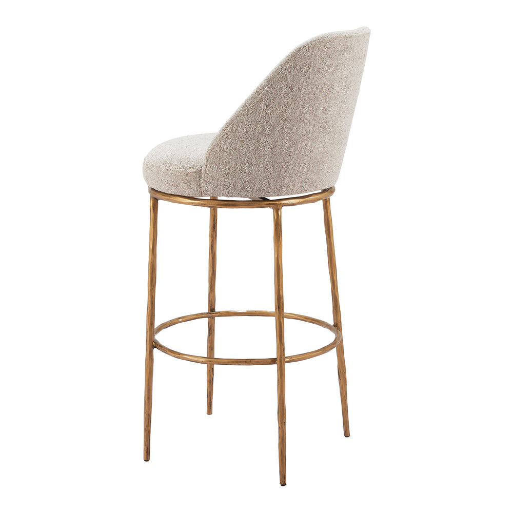 Banco Alto para Pub - ZUO NORDHAVN - Varios Colores - Asiento y Respaldo Tapizados en Tejido Texturizado - Beige y Dorado