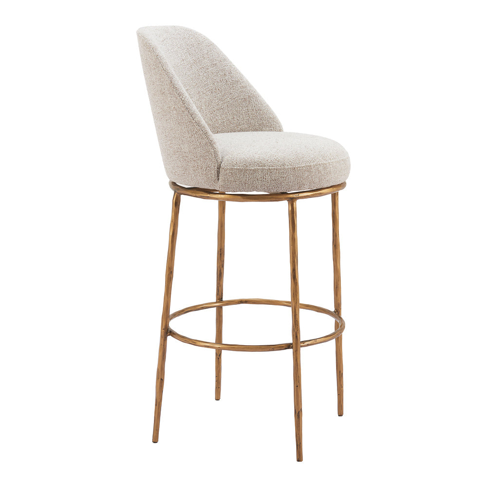 Banco Alto para Pub - ZUO NORDHAVN - Varios Colores - Asiento y Respaldo Tapizados en Tejido Texturizado - Beige y Dorado