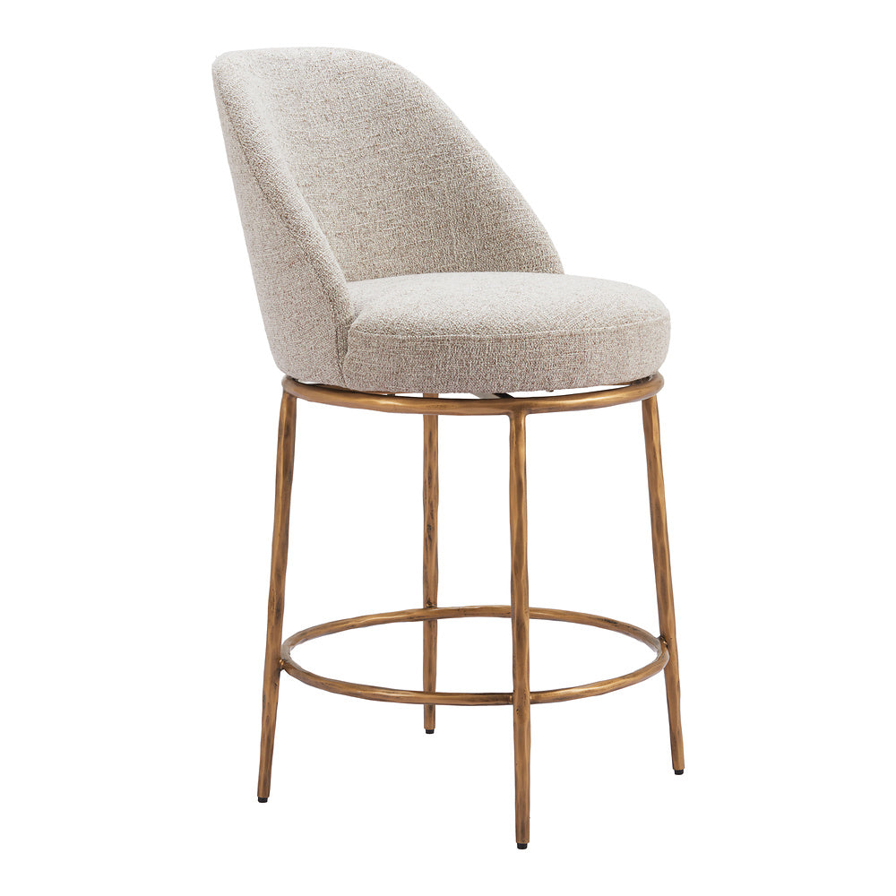 Banco Mostrador para Restaurante - ZUO NORDHAVN - Varios Colores - Asiento y Respaldo Tapizados en Tejido Texturizado - Beige y Dorado