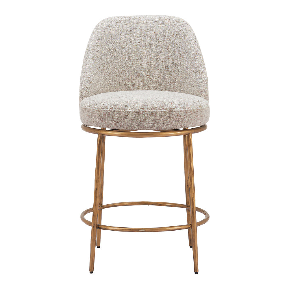 Banco Mostrador para Restaurante - ZUO NORDHAVN - Varios Colores - Asiento y Respaldo Tapizados en Tejido Texturizado - Beige y Dorado