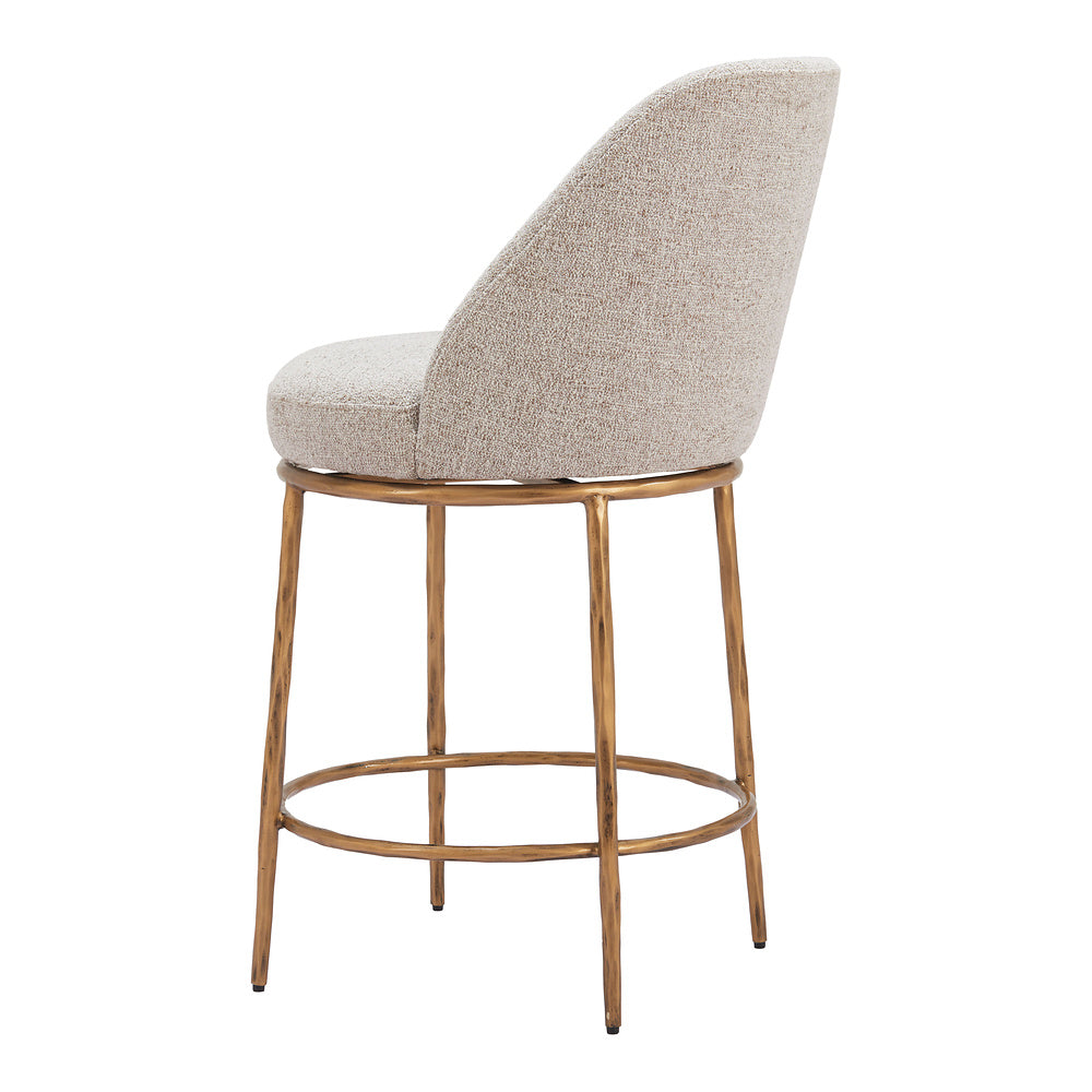 Banco Mostrador para Restaurante - ZUO NORDHAVN - Varios Colores - Asiento y Respaldo Tapizados en Tejido Texturizado - Beige y Dorado
