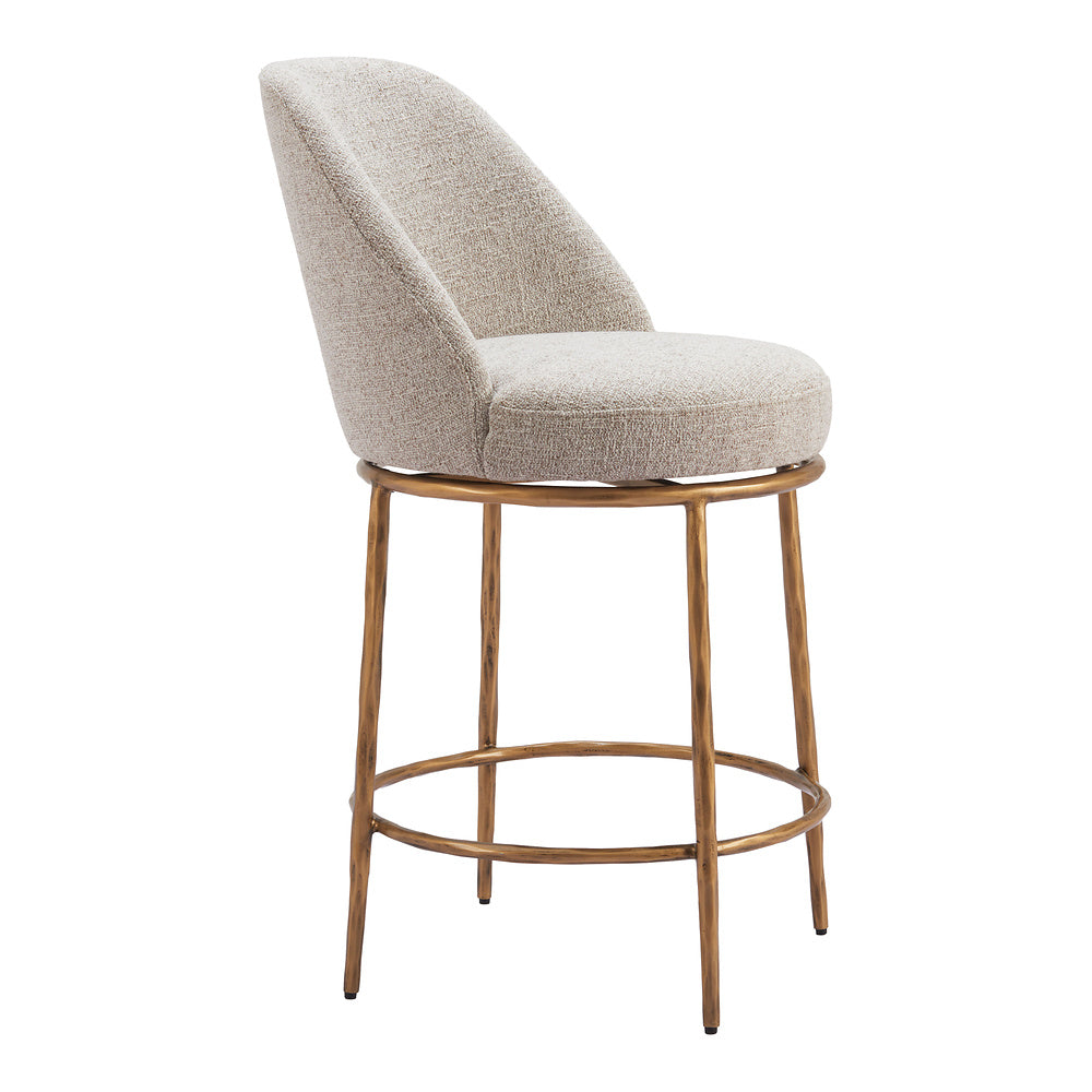 Banco Mostrador para Restaurante - ZUO NORDHAVN - Varios Colores - Asiento y Respaldo Tapizados en Tejido Texturizado - Beige y Dorado