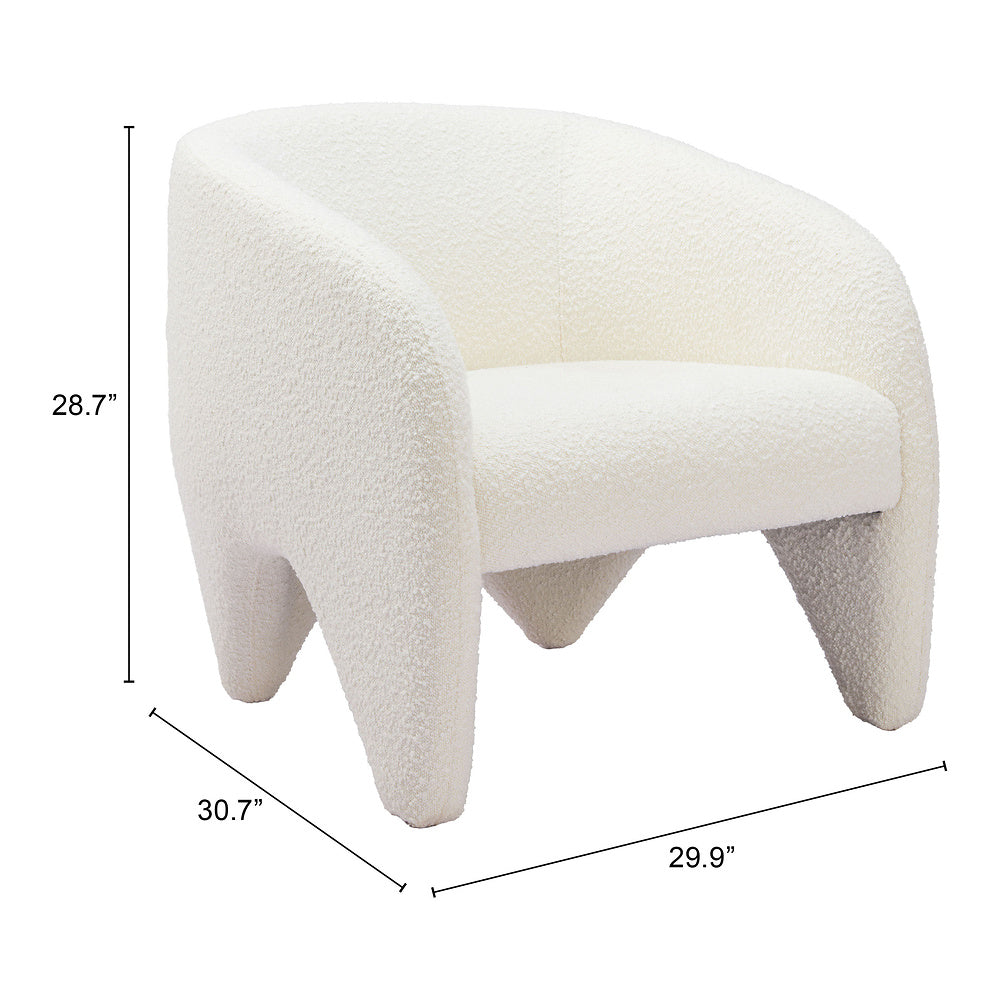 Sillón Ocasional para Recepción - ZUO LOPTA - Blanco - Asiento y Respaldo Tapizados en Tela Tipo Borrego