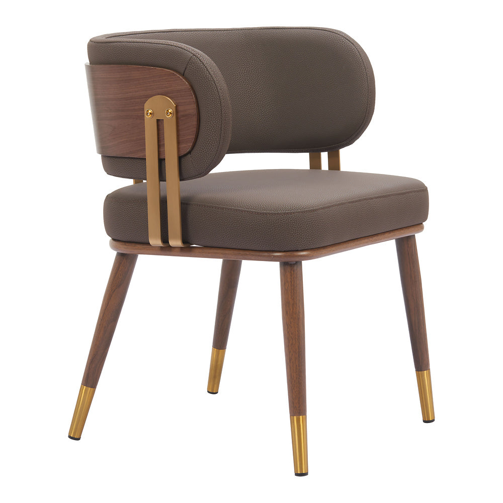 Silla Comercial para Bistró - ZUO BREW - Varios Colores - Asiento y Respaldo Tapizados en Piel Sintética - Café y Nogal