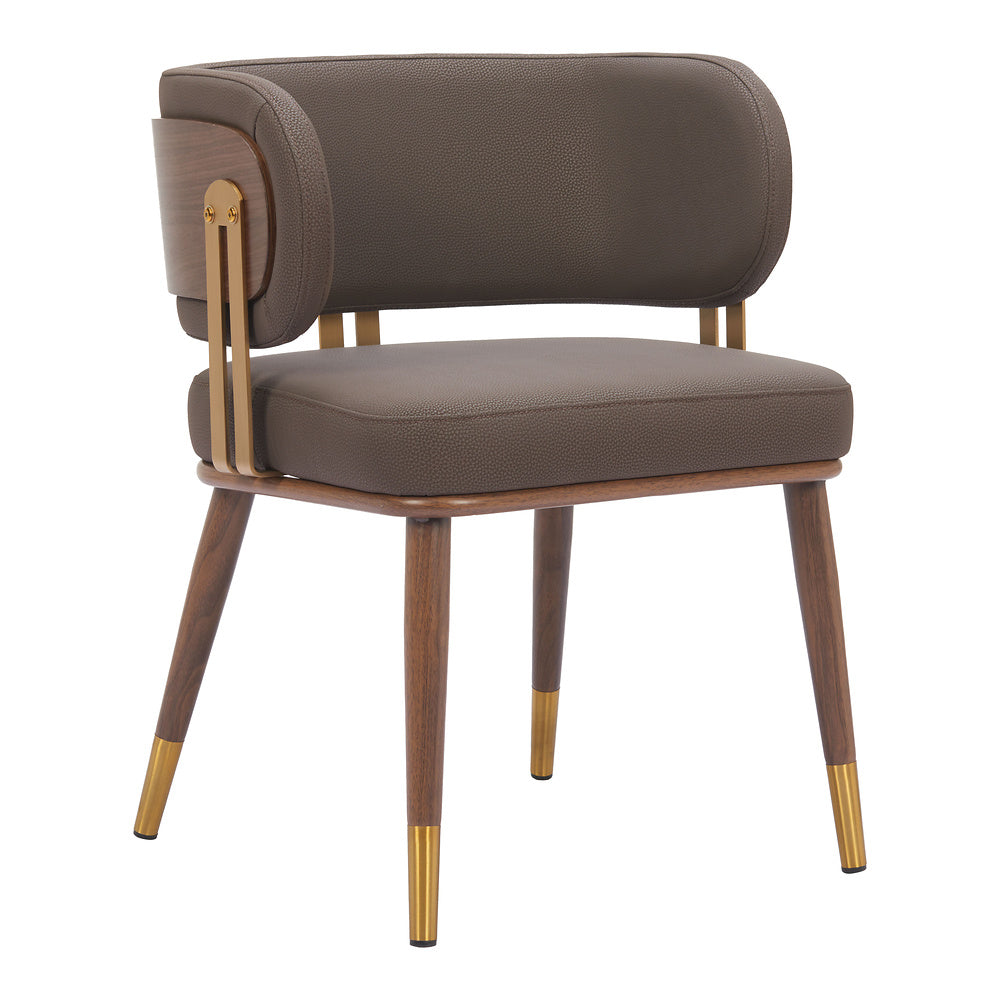 Silla Comercial para Bistró - ZUO BREW - Varios Colores - Asiento y Respaldo Tapizados en Piel Sintética - Café y Nogal