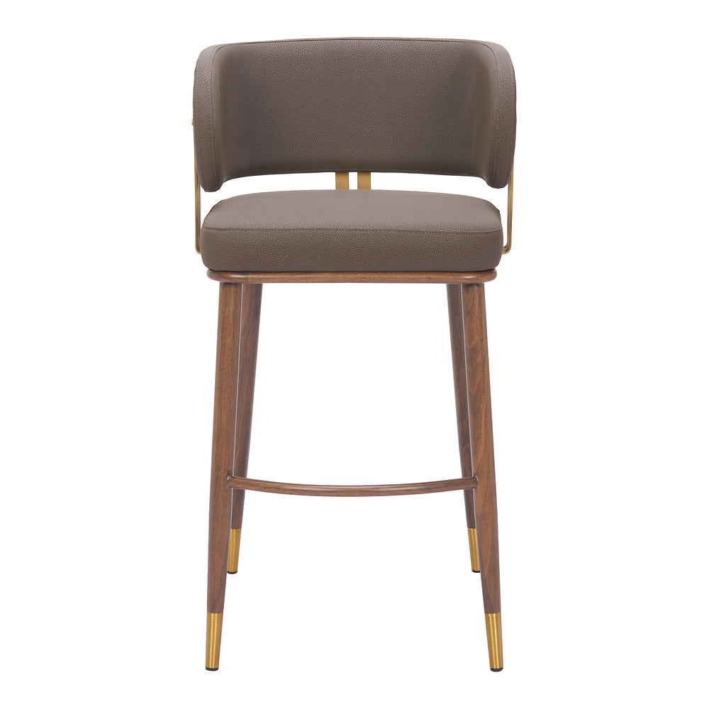 Banco Alto para Cafetería - ZUO BREW - Varios Colores - Asiento y Respaldo Tapizados en Piel Sintética - Café y Nogal