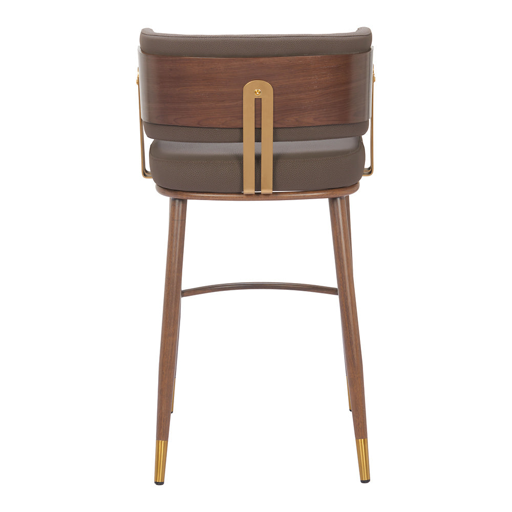 Banco Alto para Cafetería - ZUO BREW - Varios Colores - Asiento y Respaldo Tapizados en Piel Sintética - Café y Nogal