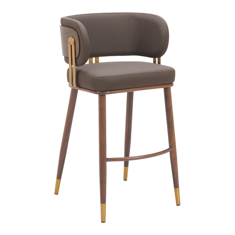 Banco Alto para Cafetería - ZUO BREW - Varios Colores - Asiento y Respaldo Tapizados en Piel Sintética - Café y Nogal