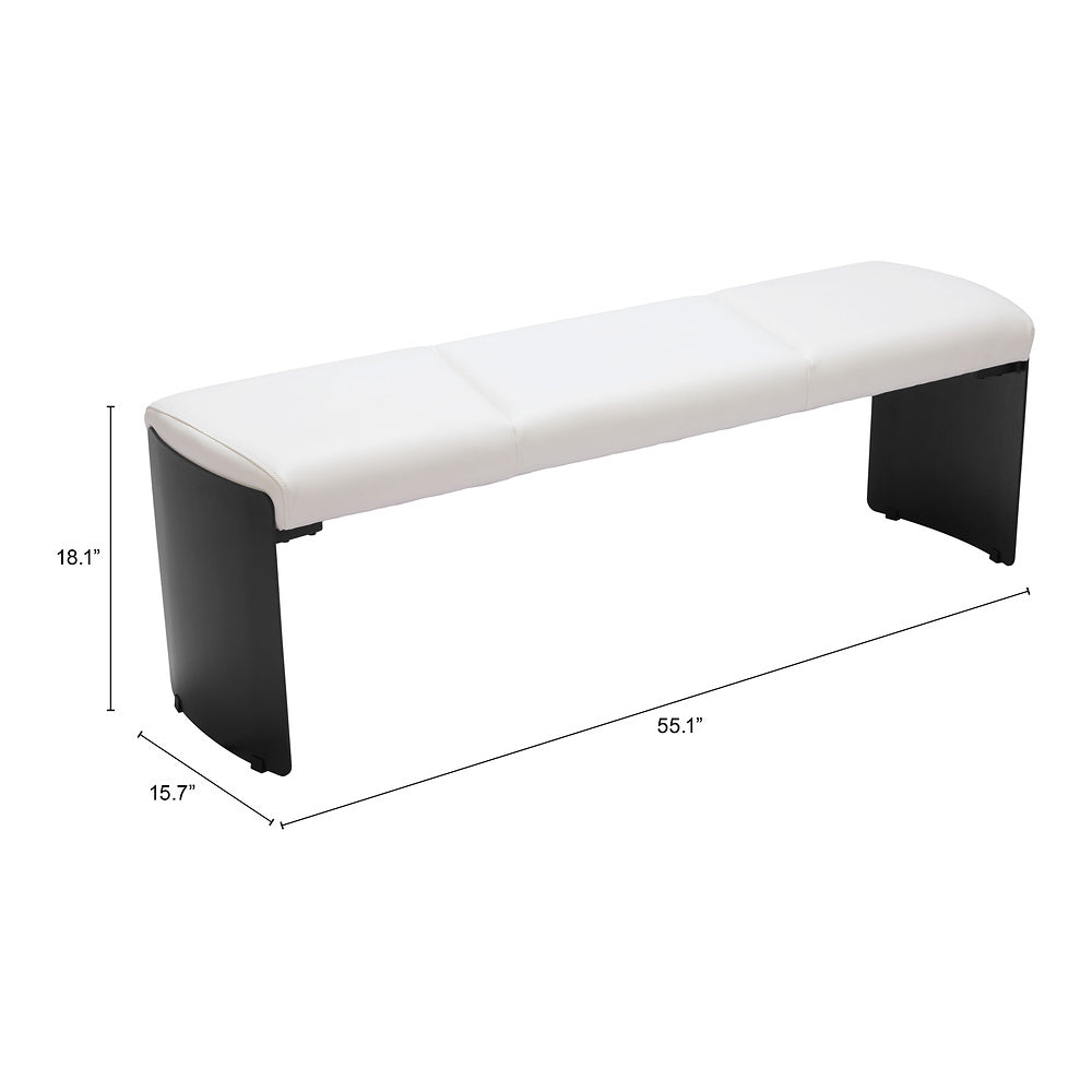 Banca para Comedor de Empresa 2 Plazas - ZUO MUR - Varios Colores - Asiento y Respaldo Tapizados en Piel Sintética - Blanco