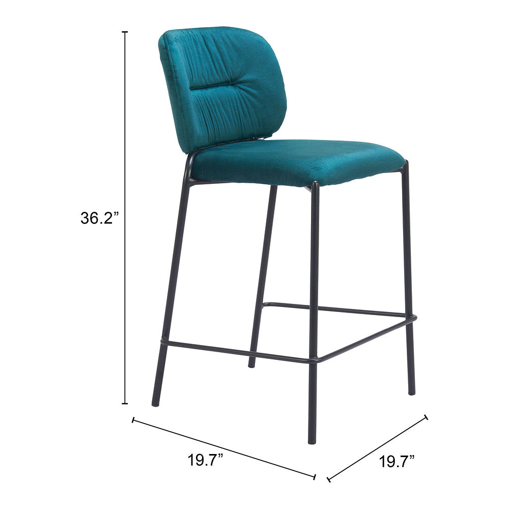 Banco Mostrador para Barra de Hotel - ZUO PLAT - Varios Colores - Asiento y Respaldo Tapizados en Tela Tipo Terciopelo - Verde