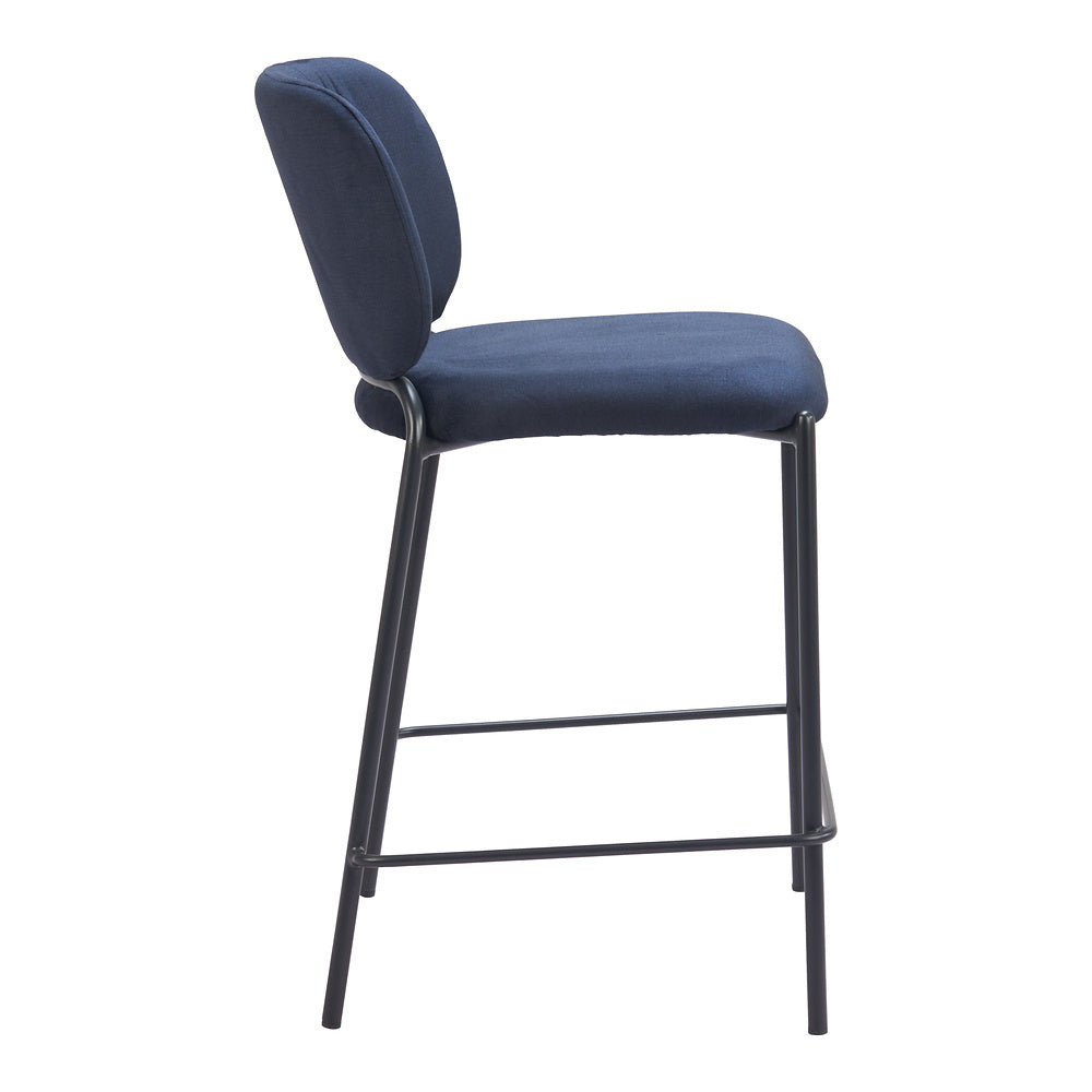 Banco Mostrador para Barra de Hotel - ZUO PLAT - Varios Colores - Asiento y Respaldo Tapizados en Tela Tipo Terciopelo - Azul