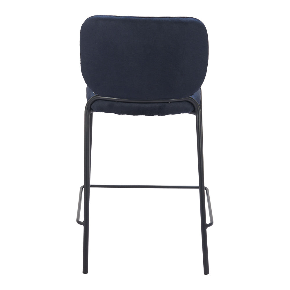 Banco Mostrador para Barra de Hotel - ZUO PLAT - Varios Colores - Asiento y Respaldo Tapizados en Tela Tipo Terciopelo - Azul