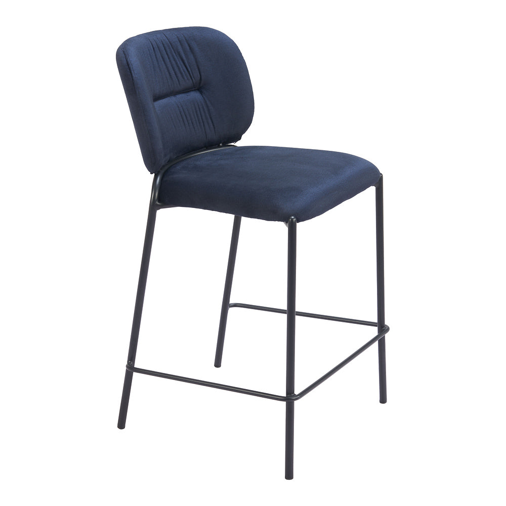 Banco Mostrador para Barra de Hotel - ZUO PLAT - Varios Colores - Asiento y Respaldo Tapizados en Tela Tipo Terciopelo - Azul