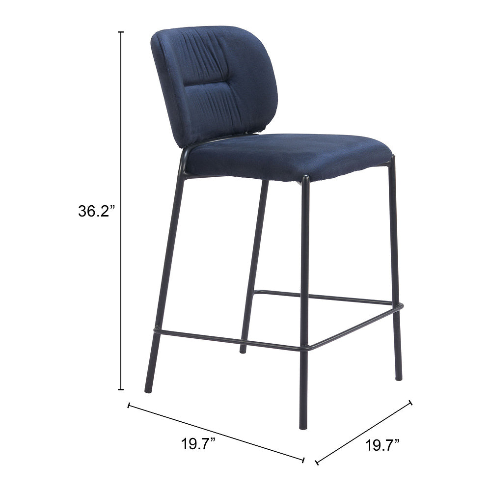 Banco Mostrador para Barra de Hotel - ZUO PLAT - Varios Colores - Asiento y Respaldo Tapizados en Tela Tipo Terciopelo - Azul