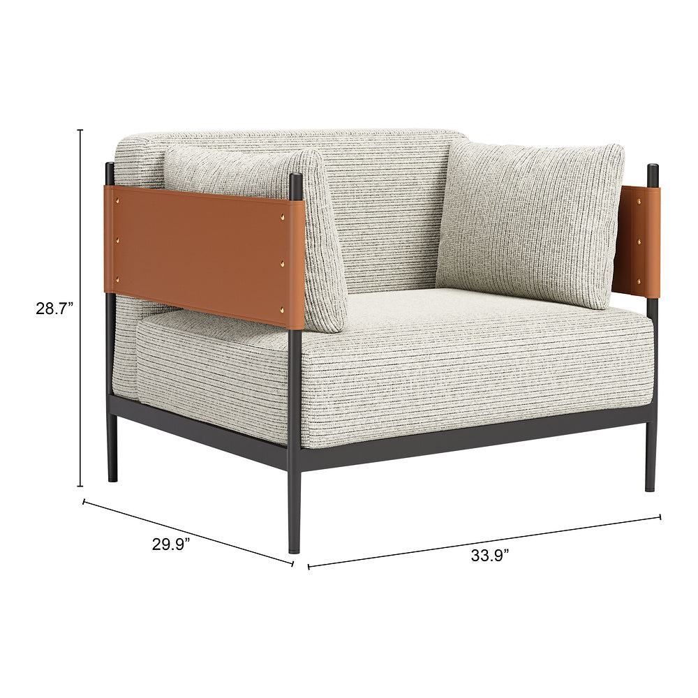 Sillón con Descansabrazos para Boutique - ZUO STIRBE - Gris - Asiento y Respaldo Tapizados en Piel Sintética