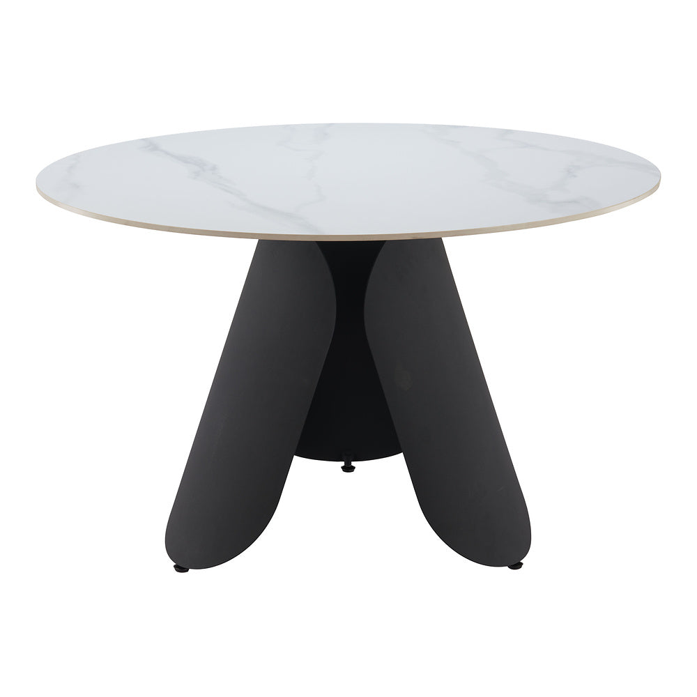 Mesa de Comedor para Food Court - ZUO TORU - Blanco - Cubierta de Piedra Sinterizada Símil Mármol y Estructura de Acero con Recubrimiento en Polvo