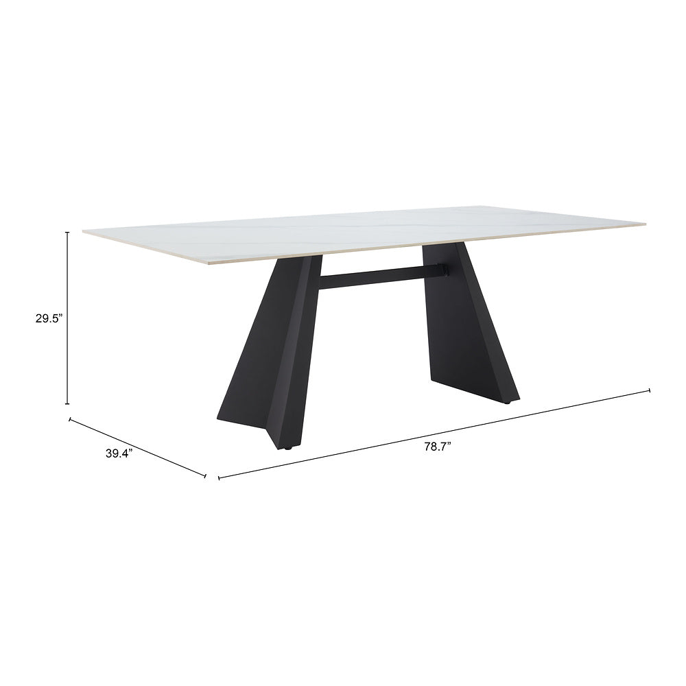 Mesa de Comedor para Bistró - ZUO INKY - Blanco - Cubierta de Piedra Sinterizada Símil Mármol y Estructura de Acero con Recubrimiento en Polvo
