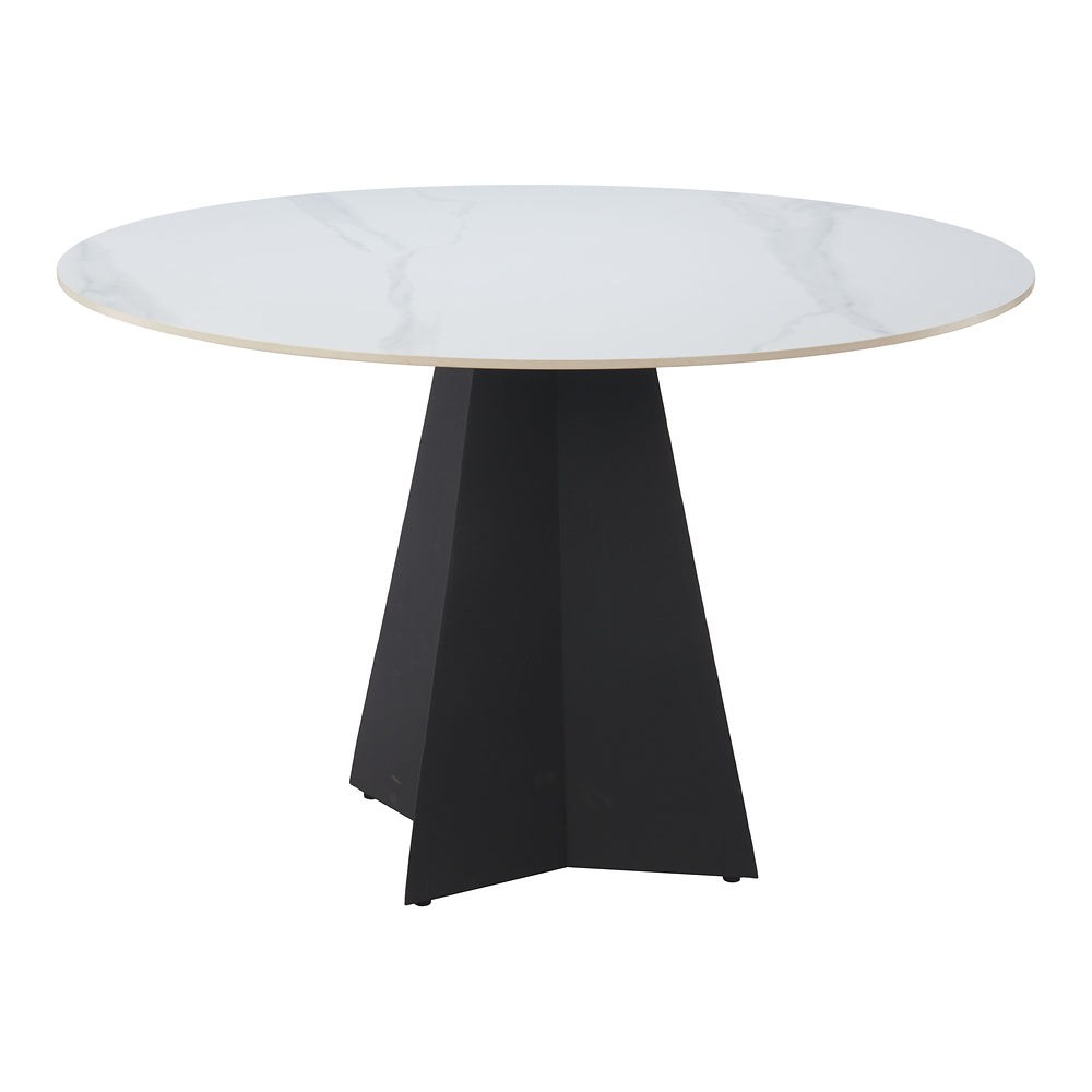 Mesa de Comedor para Hotel - ZUO IZAR - Blanco - Cubierta de Piedra Sinterizada Símil Mármol y Estructura de Acero con Recubrimiento en Polvo