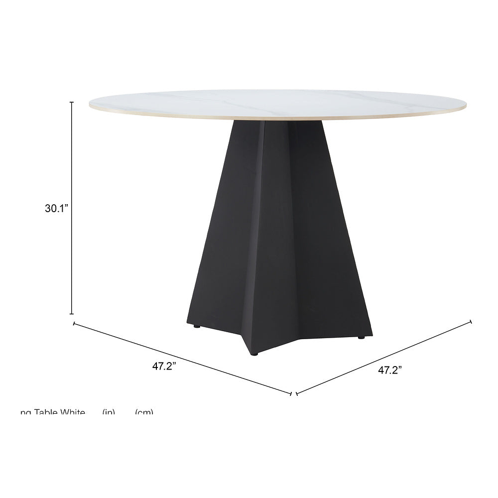 Mesa de Comedor para Hotel - ZUO IZAR - Blanco - Cubierta de Piedra Sinterizada Símil Mármol y Estructura de Acero con Recubrimiento en Polvo